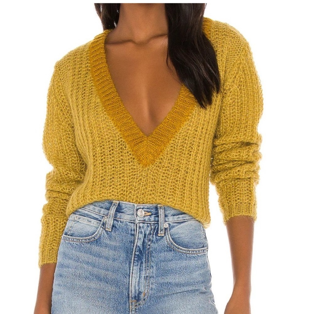 DANNIJO wool mohair plunge neck long sleeve pull over sweater large